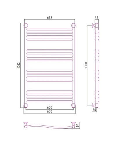Полотенцесушитель водяной 1000х600 темный титан муар Сунержа Флюид+ 15-0222-1060