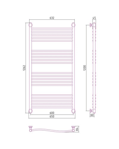 Полотенцесушитель водяной 1200х600 белый глянец Сунержа Флюид+ 12-0222-1260