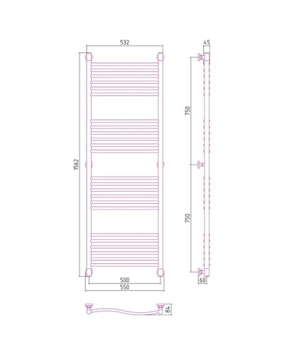 Полотенцесушитель водяной 1500х500 темный титан муар Сунержа Флюид+ 15-0222-1550