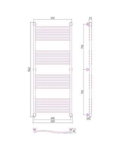 Полотенцесушитель водяной 1500х600 сатин Сунержа Флюид+ 071-0222-1560