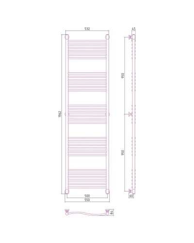 Полотенцесушитель водяной 1900х500 темный титан муар Сунержа Флюид+ 15-0222-1950