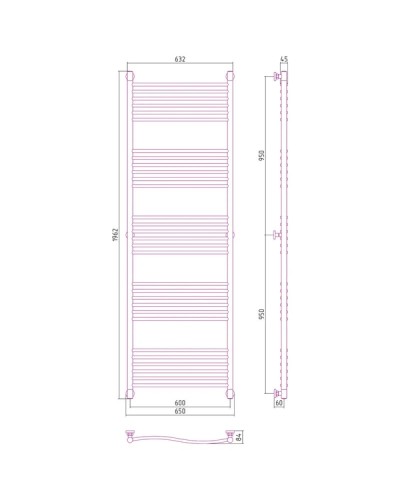 Полотенцесушитель водяной 1900х600 темный титан муар Сунержа Флюид+ 15-0222-1960