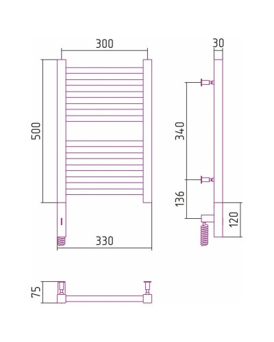 Полотенцесушитель электрический 500х300 белый матовый МЭМ правый Сунержа Модус 3.0 30-5701-5030