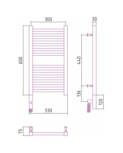 Полотенцесушитель электрический 600х300 шампань матовая МЭМ правый Сунержа Модус 3.0 022-5701-6030