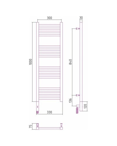 Полотенцесушитель электрический 1000х300 черный матовый МЭМ левый Сунержа Модус 3.0 31-5700-1030