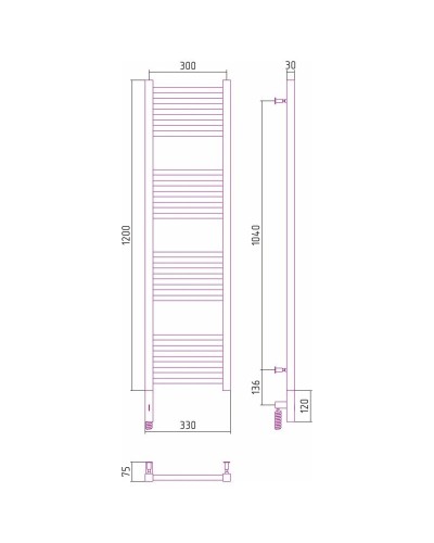 Полотенцесушитель электрический 1200х300 сатин МЭМ левый Сунержа Модус 3.0 071-5700-1230