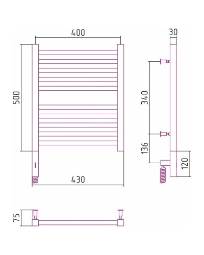 Полотенцесушитель электрический 500х400 черный матовый МЭМ правый Сунержа Модус 3.0 31-5701-5040