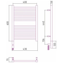Полотенцесушитель электрический 600х400 шампань матовая МЭМ правый Сунержа Модус 3.0 022-5701-6040