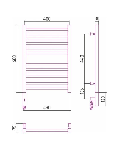 Полотенцесушитель электрический 600х400 сатин МЭМ правый Сунержа Модус 3.0 071-5701-6040