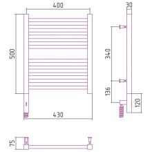 Полотенцесушитель электрический 500х400 темный титан муар МЭМ левый Сунержа Модус 3.0 15-5700-5040