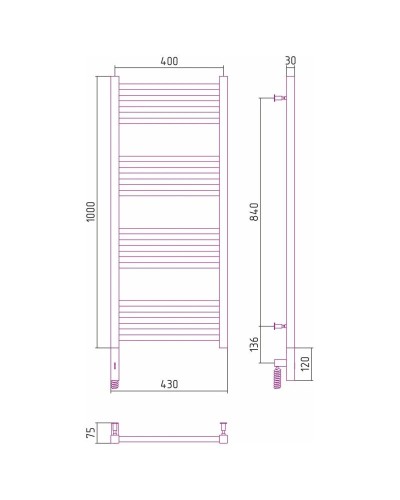 Полотенцесушитель электрический 1000х400 золотой МЭМ левый Сунержа Модус 3.0 03-5700-1040