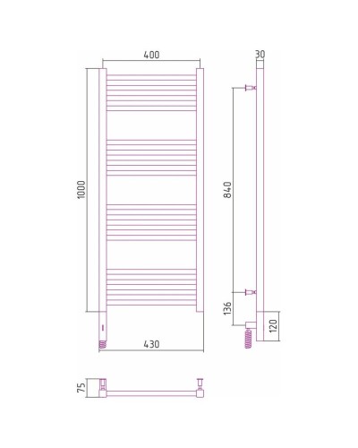 Полотенцесушитель электрический 1000х400 белый глянец МЭМ правый Сунержа Модус 3.0 12-5701-1040