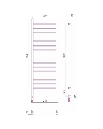 Полотенцесушитель электрический 1200х400 черный матовый МЭМ левый Сунержа Модус 3.0 31-5700-1240