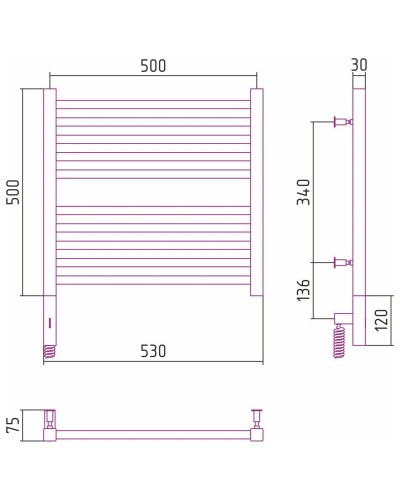 Полотенцесушитель электрический 500х500 МЭМ правый Сунержа Модус 3.0 00-5701-5050