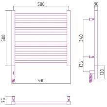 Полотенцесушитель электрический 500х500 белый глянец МЭМ левый Сунержа Модус 3.0 12-5700-5050