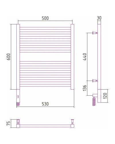 Полотенцесушитель электрический 600х500 белый глянец МЭМ правый Сунержа Модус 3.0 12-5701-6050