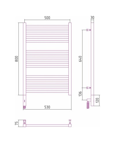 Полотенцесушитель электрический 800х500 золотой матовый МЭМ правый Сунержа Модус 3.0 032-5701-8050