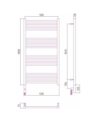 Полотенцесушитель электрический 1000х500 состаренная латунь МЭМ правый Сунержа Модус 3.0 051-5701-1050