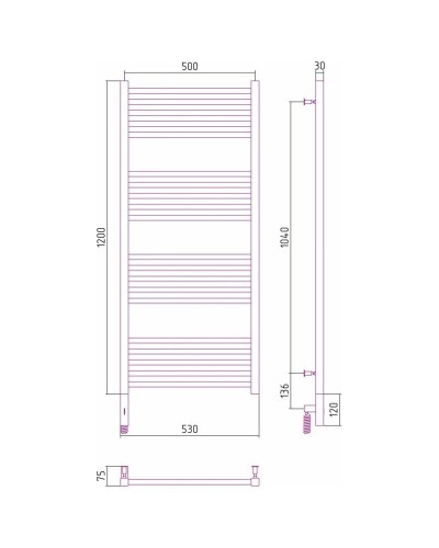 Полотенцесушитель электрический 1200х500 сатин МЭМ правый Сунержа Модус 3.0 071-5701-1250
