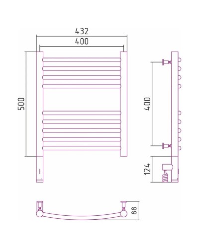 Полотенцесушитель электрический 500х400 состаренная бронза МЭМ левый, перемычка выгнутая Сунержа Богема 3.0 05-5802-5040