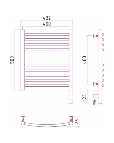 Полотенцесушитель электрический 500х400 состаренная бронза МЭМ правый, перемычка выгнутая Сунержа Богема 3.0 05-5803-5040