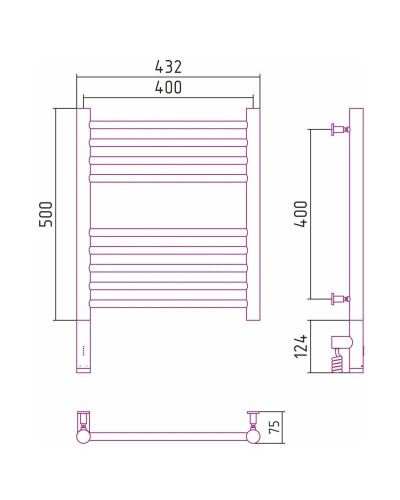 Полотенцесушитель электрический 500х400 состаренная латунь МЭМ левый, перемычка прямая Сунержа Богема 3.0 051-5804-5040