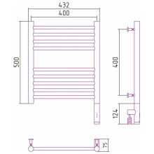 Полотенцесушитель электрический 500х400 шампань МЭМ правый, перемычка прямая Сунержа Богема 3.0 020-5805-5040