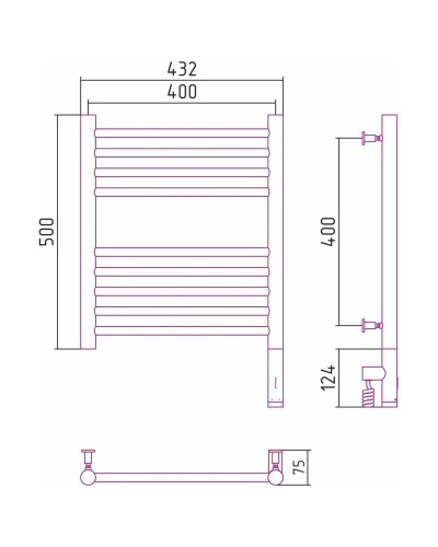 Полотенцесушитель электрический 500х400 белый глянец МЭМ правый, перемычка прямая Сунержа Богема 3.0 12-5805-5040