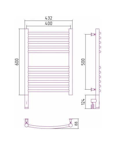 Полотенцесушитель электрический 600х400 шампань МЭМ левый, перемычка выгнутая Сунержа Богема 3.0 020-5802-6040