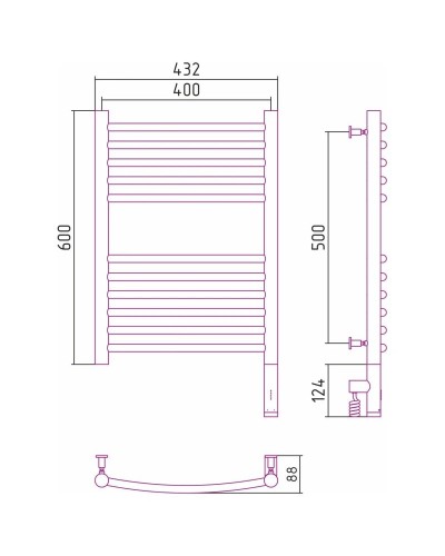 Полотенцесушитель электрический 600х400 состаренная бронза МЭМ правый, перемычка выгнутая Сунержа Богема 3.0 05-5803-6040