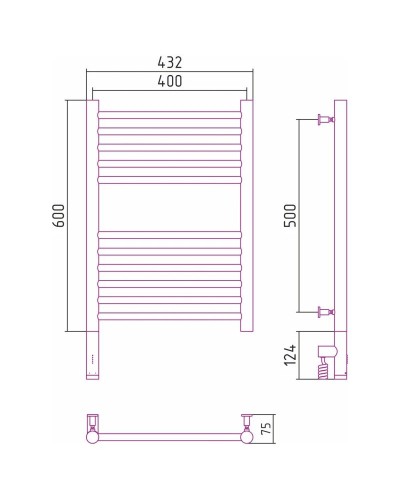 Полотенцесушитель электрический 600х400 золотой матовый МЭМ левый, перемычка прямая Сунержа Богема 3.0 032-5804-6040