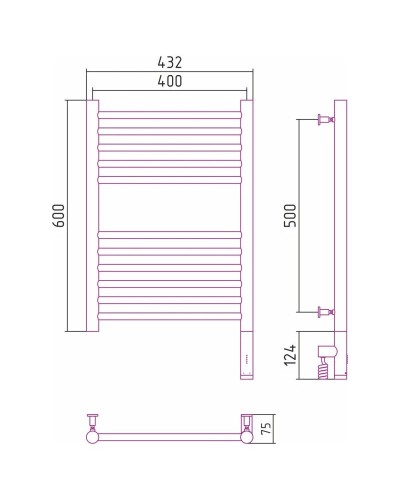 Полотенцесушитель электрический 600х400 золотой МЭМ правый, перемычка прямая Сунержа Богема 3.0 03-5805-6040
