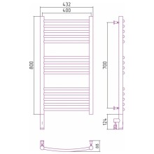 Полотенцесушитель электрический 800х400 шампань матовая МЭМ левый, перемычка выгнутая Сунержа Богема 3.0 022-5802-8040