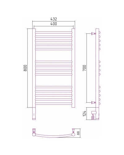 Полотенцесушитель электрический 800х400 сатин МЭМ левый, перемычка выгнутая Сунержа Богема 3.0 071-5802-8040