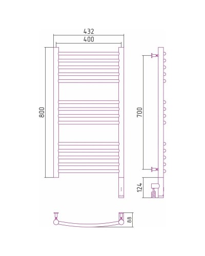 Полотенцесушитель электрический 800х400 золотой МЭМ правый, перемычка выгнутая Сунержа Богема 3.0 03-5803-8040