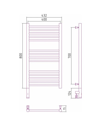 Полотенцесушитель электрический 800х400 золотой матовый МЭМ левый, перемычка прямая Сунержа Богема 3.0 032-5804-8040