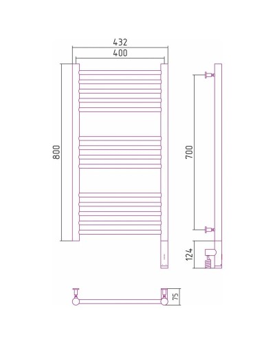 Полотенцесушитель электрический 800х400 золотой матовый МЭМ правый, перемычка прямая Сунержа Богема 3.0 032-5805-8040