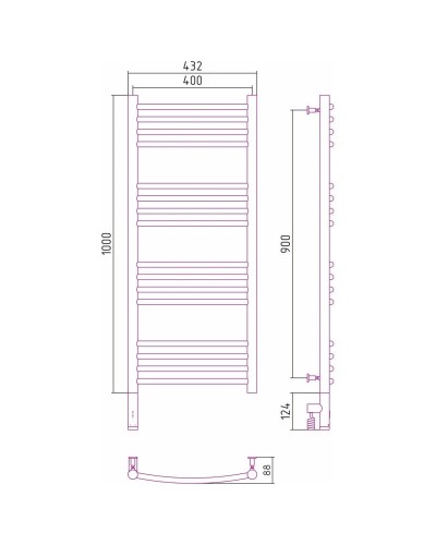 Полотенцесушитель электрический 1000х400 шампань МЭМ левый, перемычка выгнутая Сунержа Богема 3.0 020-5802-1040