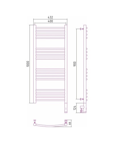 Полотенцесушитель электрический 1000х400 белый матовый МЭМ правый, перемычка выгнутая Сунержа Богема 3.0 30-5803-1040