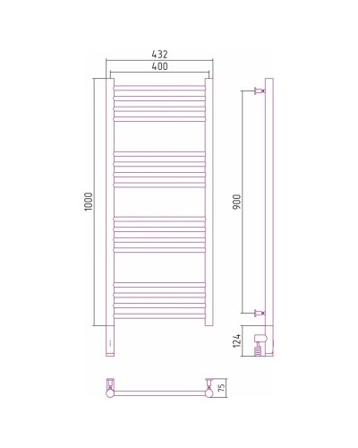 Полотенцесушитель электрический 1000х400 МЭМ левый, перемычка прямая Сунержа Богема 3.0 00-5804-1040