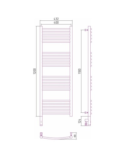 Полотенцесушитель электрический 1200х400 белый матовый МЭМ левый, перемычка выгнутая Сунержа Богема 3.0 30-5802-1240