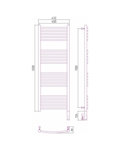 Полотенцесушитель электрический 1200х400 золотой МЭМ правый, перемычка выгнутая Сунержа Богема 3.0 03-5803-1240