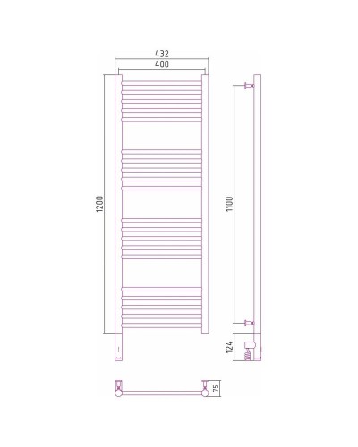 Полотенцесушитель электрический 1200х400 черный матовый МЭМ левый, перемычка прямая Сунержа Богема 3.0 31-5804-1240