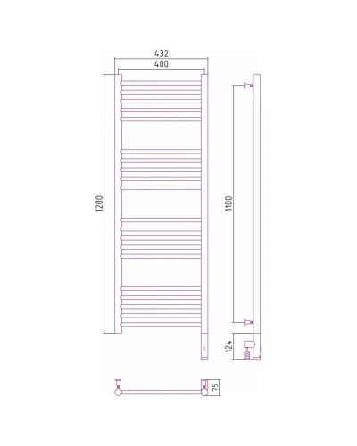 Полотенцесушитель электрический 1200х400 золотой матовый МЭМ правый, перемычка прямая Сунержа Богема 3.0 032-5805-1240