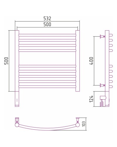 Полотенцесушитель электрический 500х500 шампань матовая МЭМ левый, перемычка выгнутая Сунержа Богема 3.0 022-5802-5050