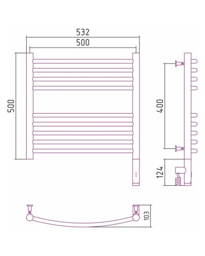 Полотенцесушитель электрический 500х500 состаренная латунь МЭМ правый, перемычка выгнутая Сунержа Богема 3.0 051-5803-5050