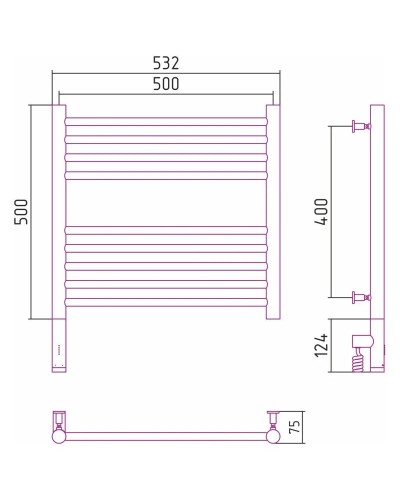 Полотенцесушитель электрический 500х500 золотой матовый МЭМ левый, перемычка прямая Сунержа Богема 3.0 032-5804-5050