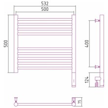 Полотенцесушитель электрический 500х500 золотой МЭМ правый, перемычка прямая Сунержа Богема 3.0 03-5805-5050