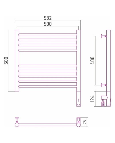 Полотенцесушитель электрический 500х500 состаренная латунь МЭМ правый, перемычка прямая Сунержа Богема 3.0 051-5805-5050