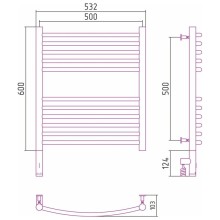 Полотенцесушитель электрический 600х500 золотой матовый МЭМ левый, перемычка выгнутая Сунержа Богема 3.0 032-5802-6050
